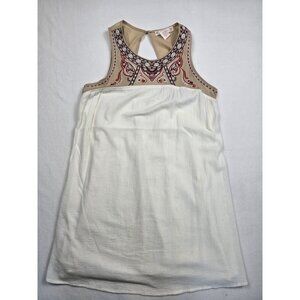 Anthropologie Flying Tomato Boho White Sleeveless Dress Embroidered Necklines M